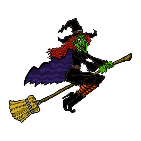Halloween witch with a fiery broomstick ride